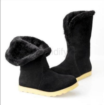 Autumn and winter cold and warm West Shi velvet two kinds of wearing lamb hair flat snow boots boots