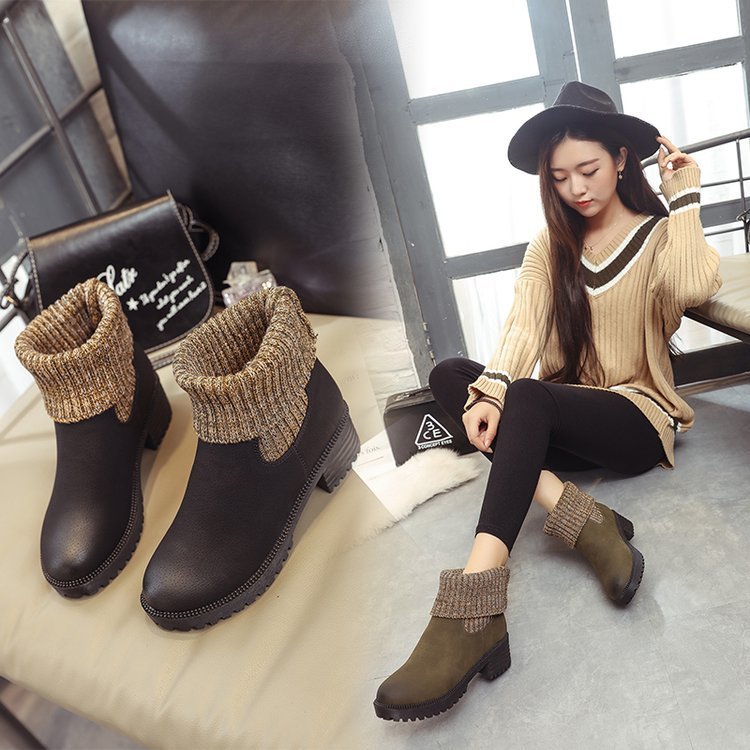 2021 new autumn and winter boots with coarse wool export Ms. Rome thick bottomed cylinder with elastic foreign trade shoes