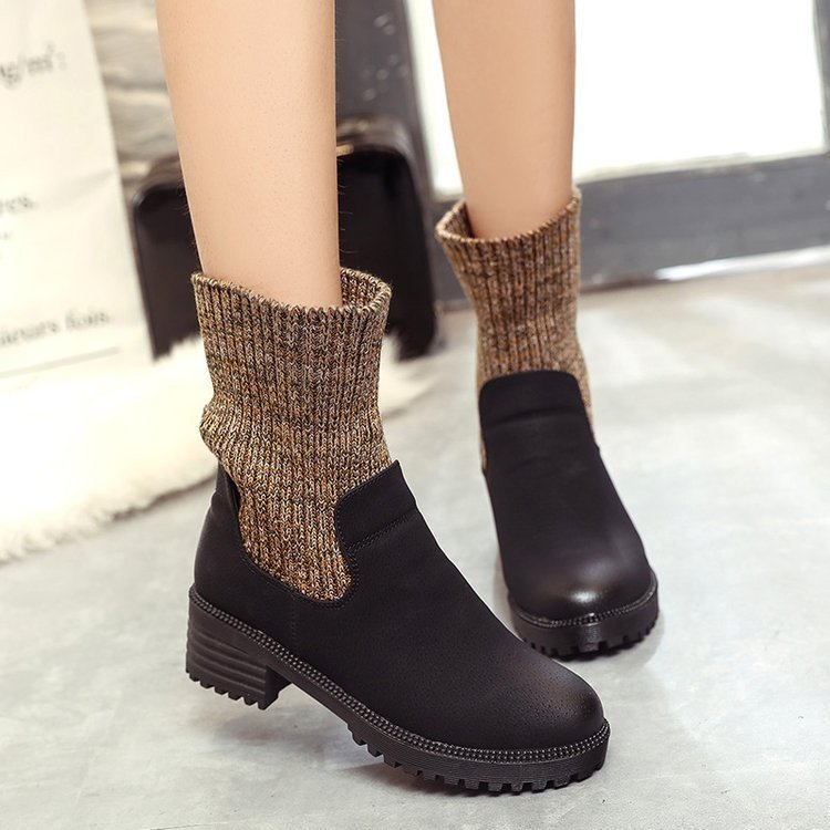 2021 new autumn and winter boots with coarse wool export Ms. Rome thick bottomed cylinder with elastic foreign trade shoes