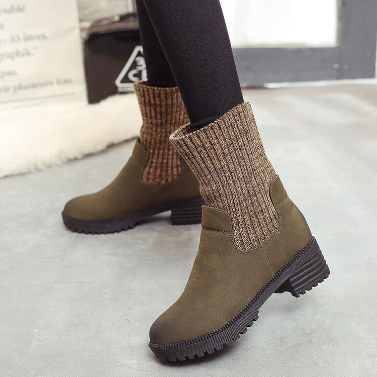 2021 new autumn and winter boots with coarse wool export Ms. Rome thick bottomed cylinder with elastic foreign trade shoes