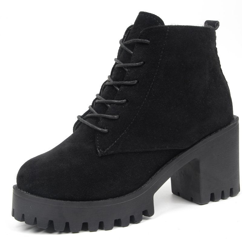 Autumn And Winter British Style Women's Shoes With Thick Heel Ankle Boots